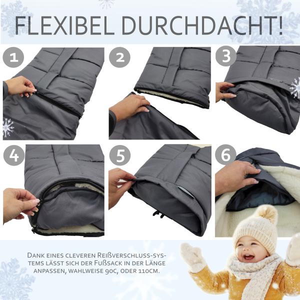 BAMBINIWELT Winterfußsack in Mumienform für Kinderwagen und Buggy, 110cm, Wolle, Design UNI